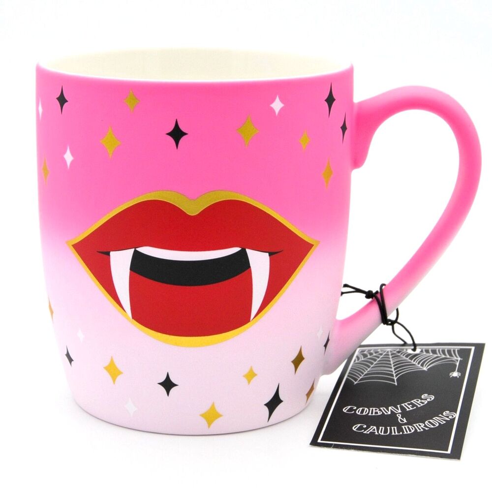 Pink Halloween Vampire Mug 16oz Ceramic Soft Touch Matte Finish Coffee Cup